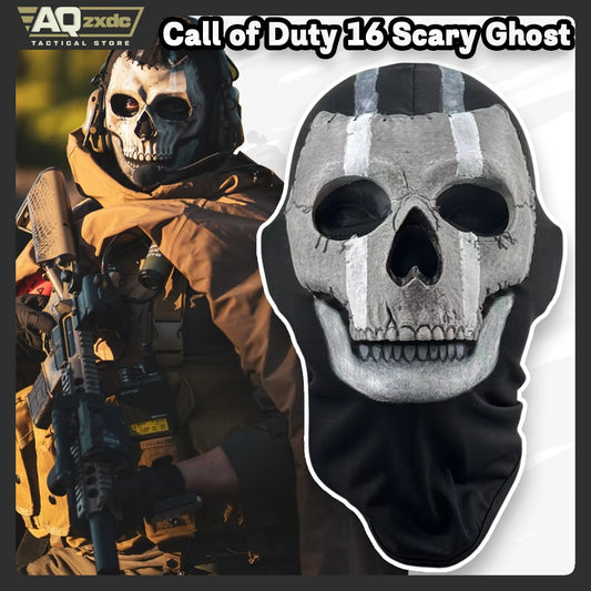 AQzxdc Call of Duty 16 Scary Mask, Classic Skeleton Ghost Chin Mask Ghost Scary Headgear for COD Warzone Cosplay Airsoft Mask