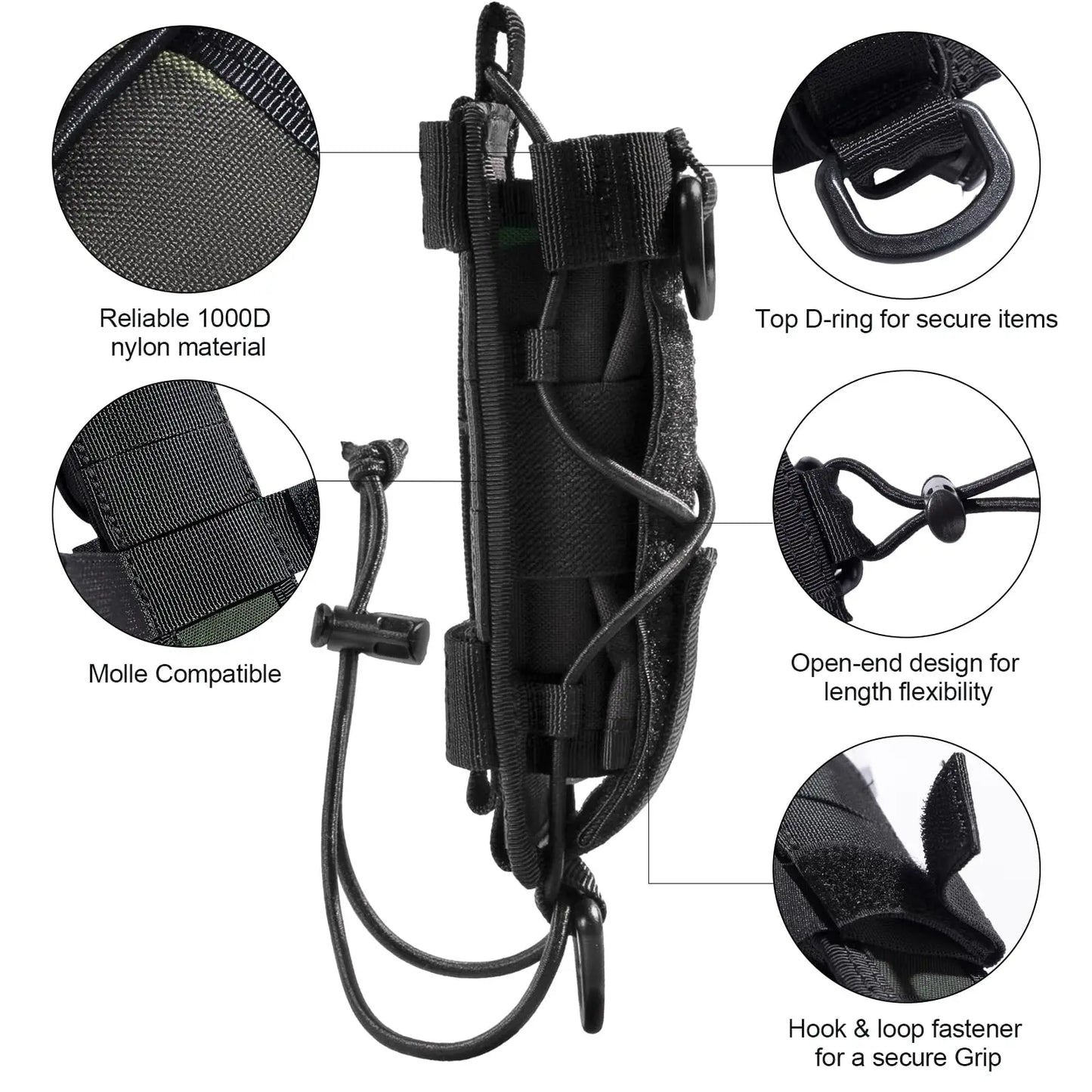 Flashlight Holster Molle Flashlight Holder for Belt Tactical Pouch with Open-top MOLLE Strap for Vertical & Horizontal Carrying