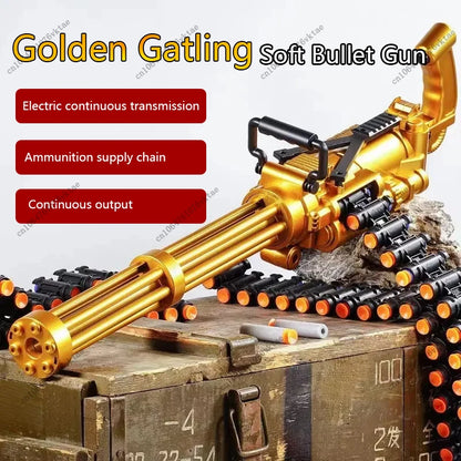 60CM electric continuous firing gold Gatling children's ammunition chain soft bullet gun mechanism submachine toy gun