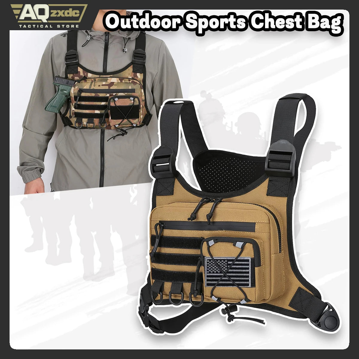 AQzxdc Outdoor Sports Chest Bag for Men, Chest Vest Holster Fits Most Pistols, EDC Travel Chest Pack for Running, Hiking