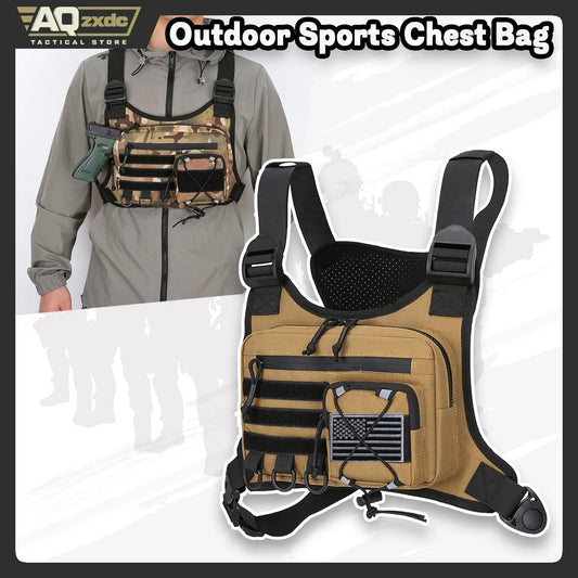 AQzxdc Outdoor Sports Chest Bag for Men, Chest Vest Holster Fits Most Pistols, EDC Travel Chest Pack for Running, Hiking
