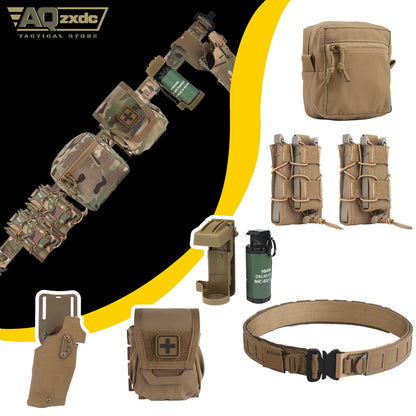 Tactical Assault Belt Set with PHC Belt & G17 ALS Quick Release Holster & Mag Bag & Medical Bag & GP Bag & M18 Grenade Model
