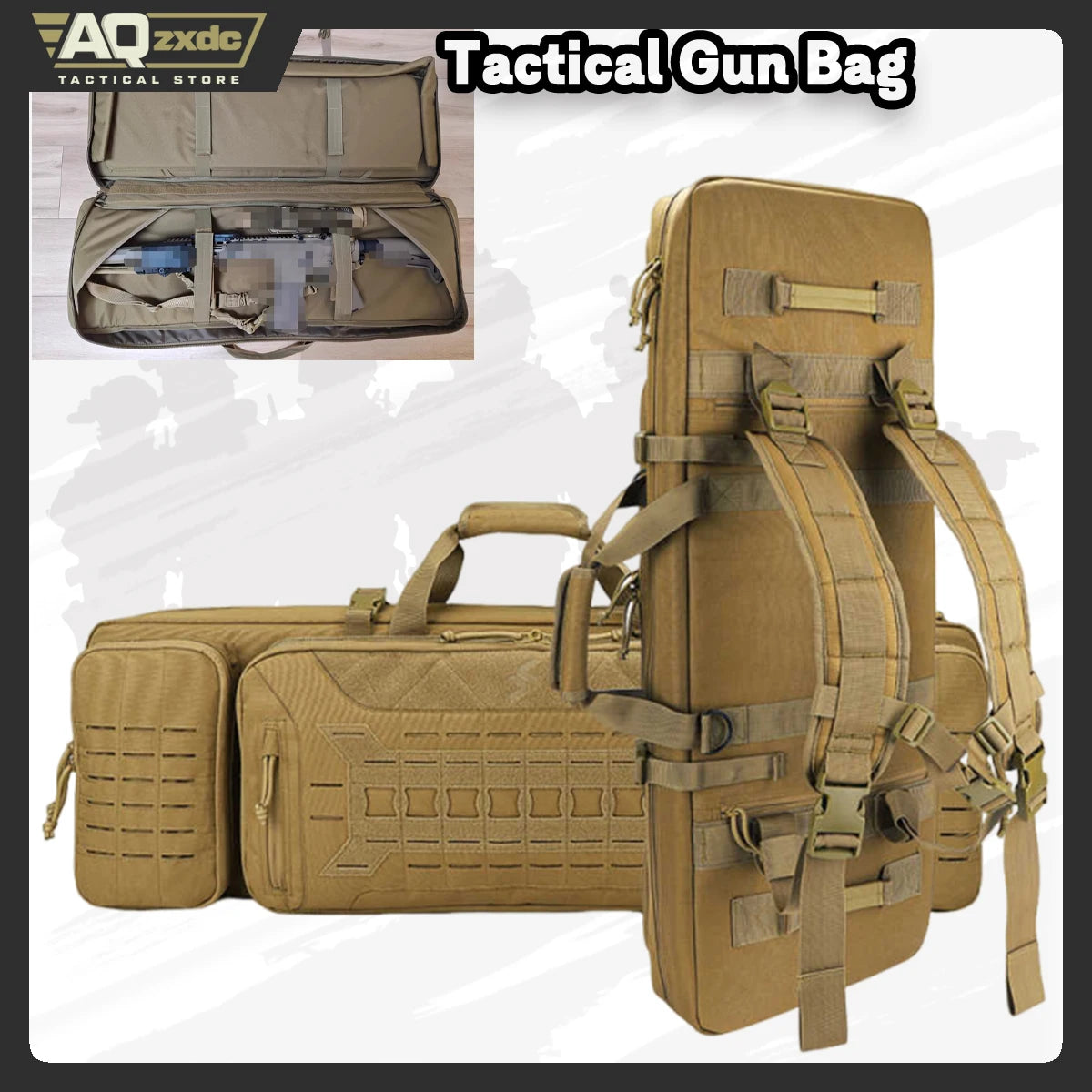 Double Rifle Case Gun Bag, Safely Long-Barrel Firearm Transportation Cases Locks, All-Weather Soft Tactical Range Bag Ackpack