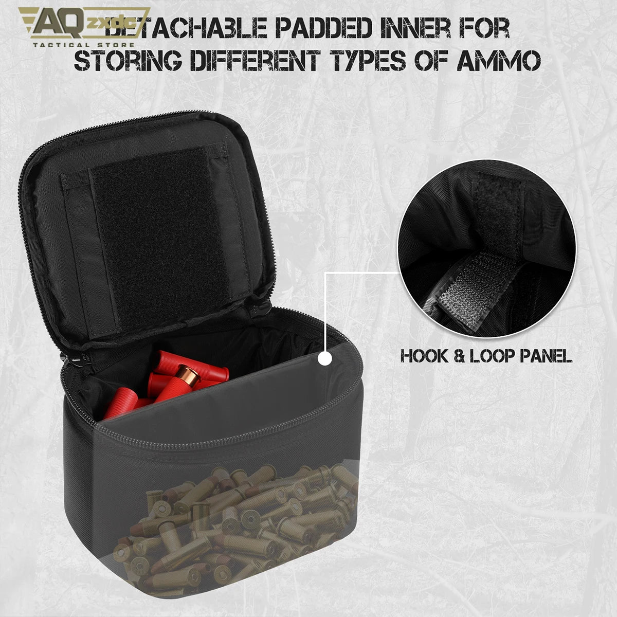 Tactical Ammo Bag, Detachable Inner Space Ammunition Carrier Pouch with ID Patches Ammos Transportation Bag for Pistol Rifle