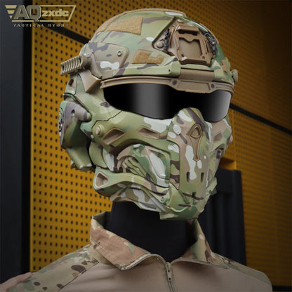 AQzxdc Fully Wrapped Paintball Helmet, Integrated Helmets, Masks, Goggles, Defogging Fans, All-in-One Design, Detachable Mask