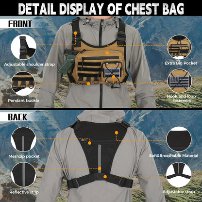 AQzxdc Outdoor Sports Chest Bag for Men, Chest Vest Holster Fits Most Pistols, EDC Travel Chest Pack for Running, Hiking
