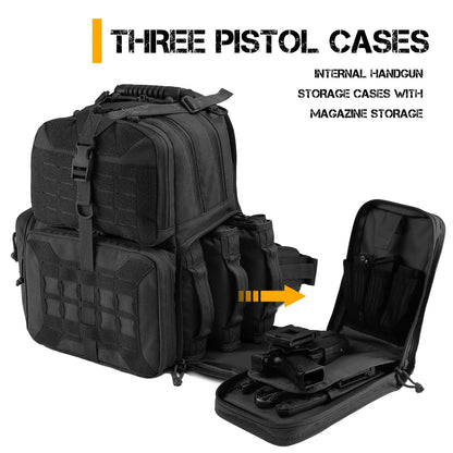 AQzxdc Tactical Range Backpack, Gun Bag for Handguns and Ammo, 3 Pistol Carrying Cases for Hunting Shooting Airsoft CS War Game