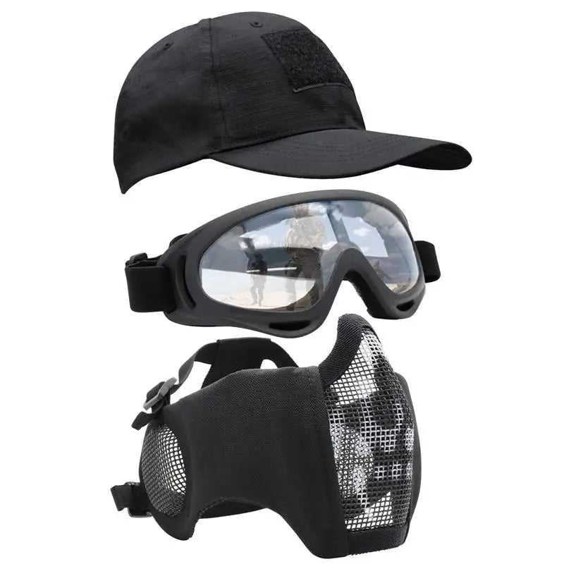 AQzxdc Airsoft Mask with Goggles Foldable Half Face Airsoft Mesh Mask with Ear Protection for Paintball Shooting Cosplay CS Game