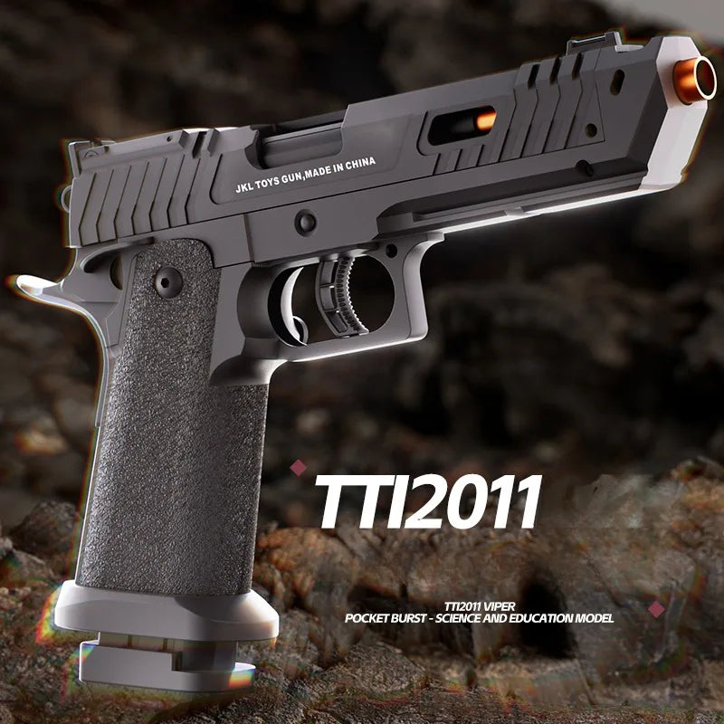 Black Gun TTI Pistol Mechanical Continuous Fire Shell Ejection Empty Hanging Soft Bullet Blaster Toy Gun Gift