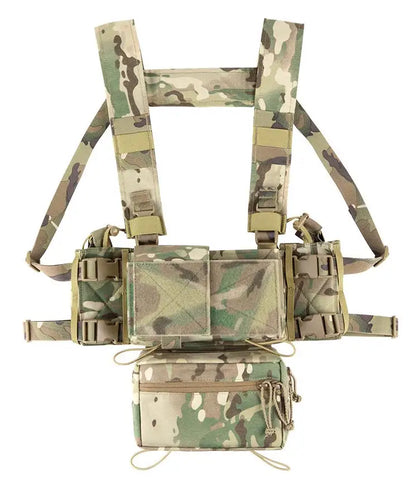 AQzxdc Tactical MK3 MK4 Chest Rig with Radio Pouch Drop Pouch Harness Camouflage General Purpose Modular Airsoft Chest Rig Vest