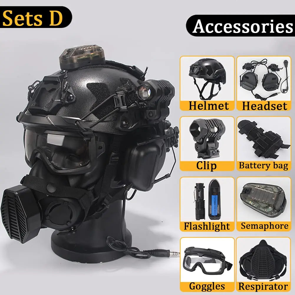 AQ Heavy-Duty Tactical Helmet Set, with Paintball Mask & Telescope Model & Soundproof Headphones, Aluminum Alloy L4G24 NVG Mount