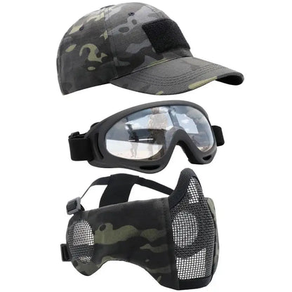 AQzxdc Airsoft Mask with Goggles Foldable Half Face Airsoft Mesh Mask with Ear Protection for Paintball Shooting Cosplay CS Game