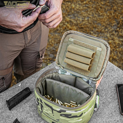 Tactical Ammo Bag, Detachable Inner Space Ammunition Carrier Pouch with ID Patches Ammos Transportation Bag for Pistol Rifle