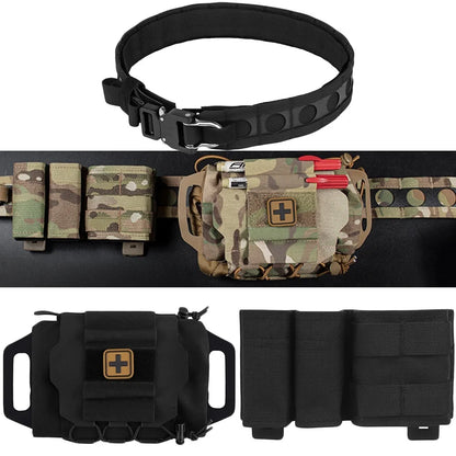AQzxdc Tactical Belt Set, with Open Top 5.56/9mm Pouch & Rapid Deployment IFAK Medical Pouch, for Airsoft Paintball Hunting