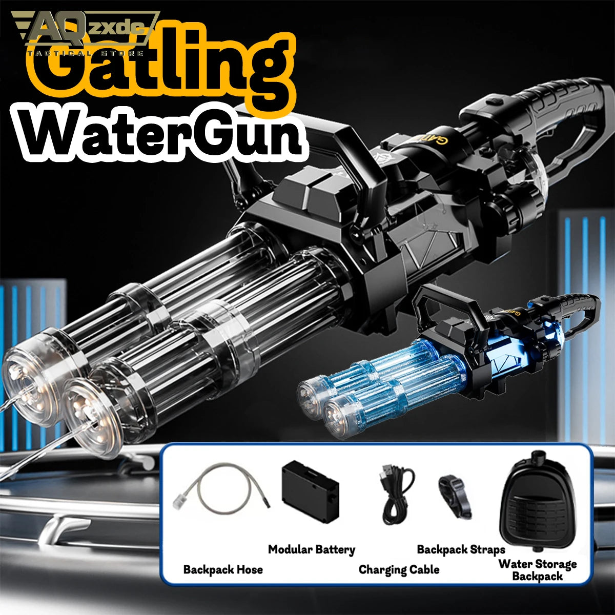 Summer Outdoor Electric Burst Water Bomb Gun Simulates flame and automatically and glows with water storage backpack Gatling Toy