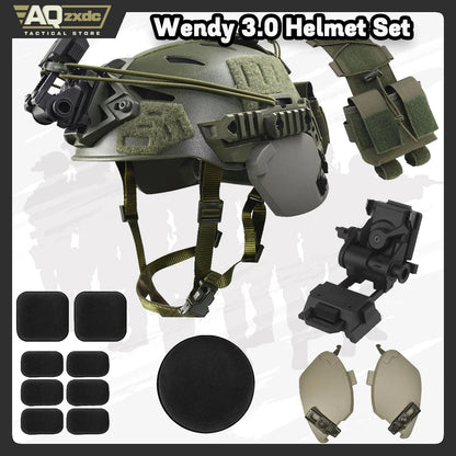 Airsoft Helmet Set with Rail 3.0 Adjustable Chin Strap/Protective Ear Side Cover/Night Vision Mount and Helmet Battery Pouch