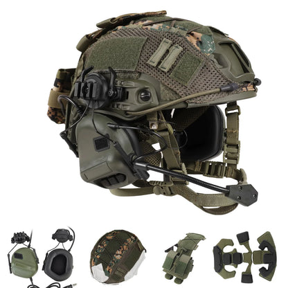 AQzxdc Tactical Helmet with Headset,4in1 Upgraded Adjustable with Helmet Cover for Airsoft Cosplay Military Gear War game