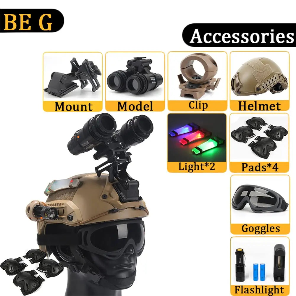 FAST Helmet, with Goggles, Flashlight, Flashing Lights, NVG Imitations, Knee and Elbow Pads, for Outdoor Games Airsoft Paintball