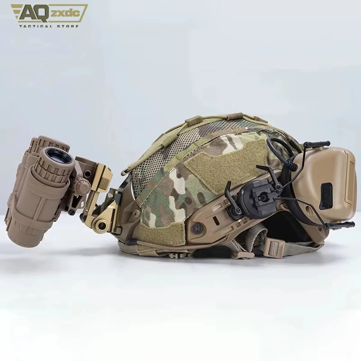 AQzxdc Tactical Ultra-High Cut Gen2 SF Helmet Cover Camo Helmet Cloth W/ Pouch with NVG Battery Pouch Hunting Hybrid Mesh Cover