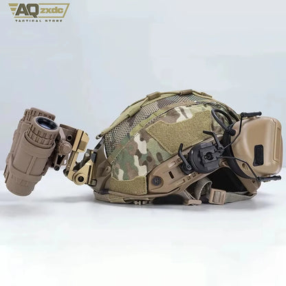 AQzxdc Tactical Ultra-High Cut Gen2 SF Helmet Cover Camo Helmet Cloth W/ Pouch with NVG Battery Pouch Hunting Hybrid Mesh Cover