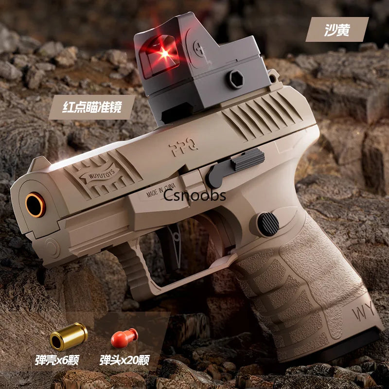 Small Black Toy Gun Mini PPQ Continuous Firing Shell Throwing Gun Model Soft Bullet Launcher BlowBack Airsoft Pistol for Kids