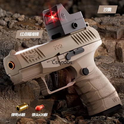 Small Black Toy Gun Mini PPQ Continuous Firing Shell Throwing Gun Model Soft Bullet Launcher BlowBack Airsoft Pistol for Kids