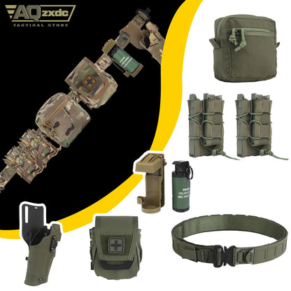 Tactical Assault Belt Set with PHC Belt & G17 ALS Quick Release Holster & Mag Bag & Medical Bag & GP Bag & M18 Grenade Model