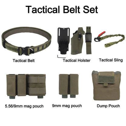 Battle Belt with Tactical Holster & 5.56/9mm Pouch & Folding Dump Pouch, 1000D Nylon Molle Quick Release Belts Utility Belt Set