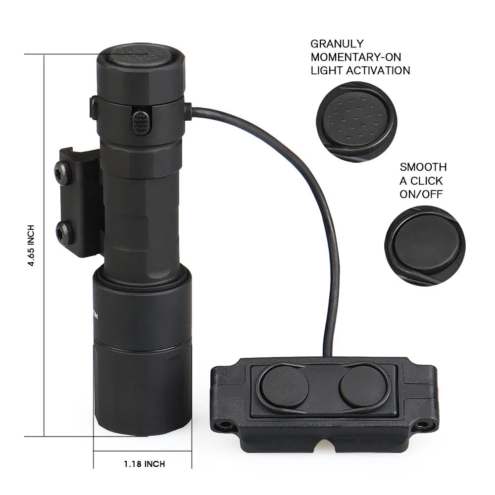 Tactical Micro 2.0 MCH Single Output Flashlight 1000 Lumens Hunting Light with Remote Press Switch fits 21.2mm Rails gs15-0157