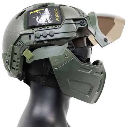 AQzxdc Airsoft Helmet with Tactical Mask and Visor Goggles, 5mm Thick Military Helmet Sets, for BB Sport CQB CS Game Cosplay