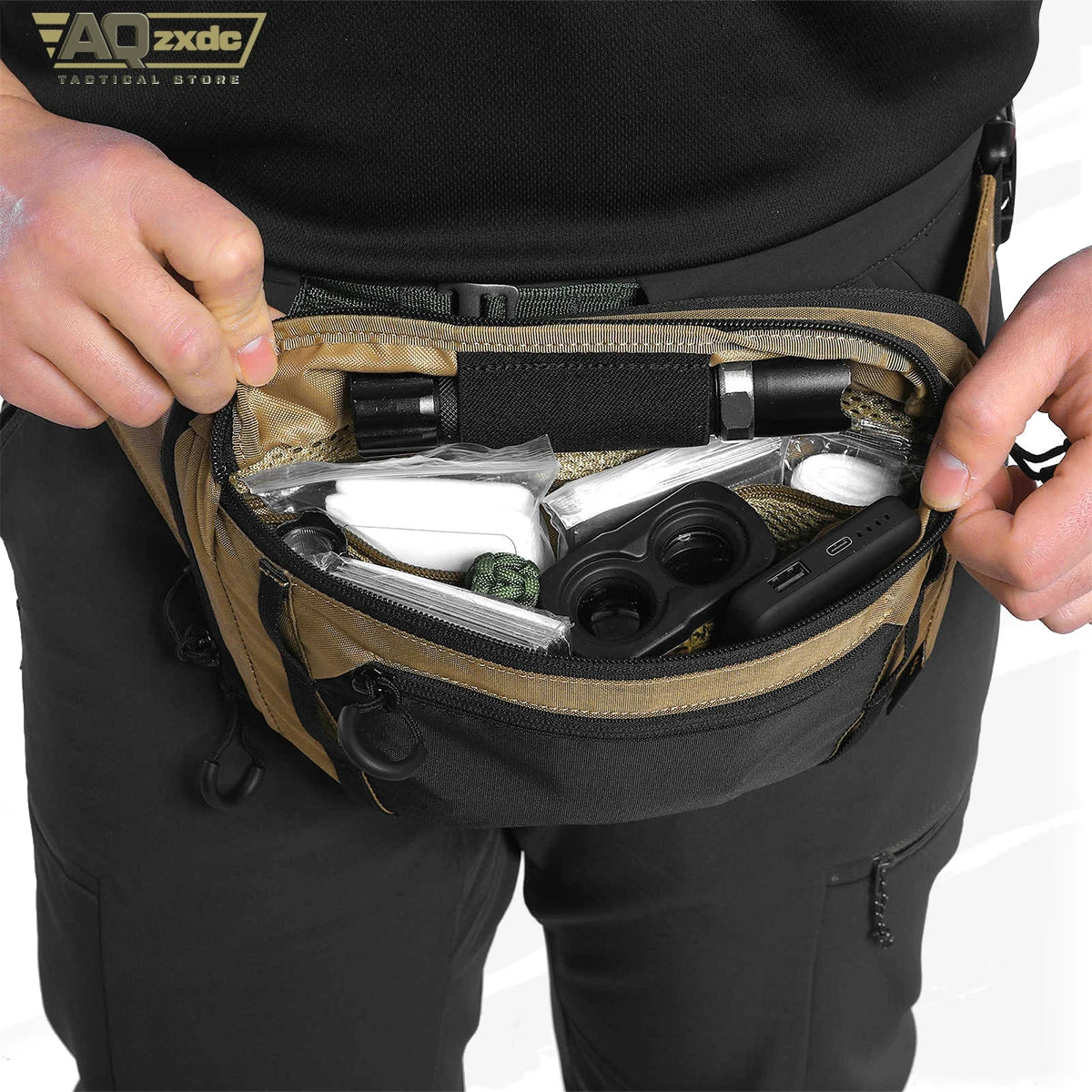 AQzxdc Tactical Molle Chest Harness Concealed Carry Fanny Pack Waist Bag with Holster for EDC Use Suit Airsoft CQB Tactical Game