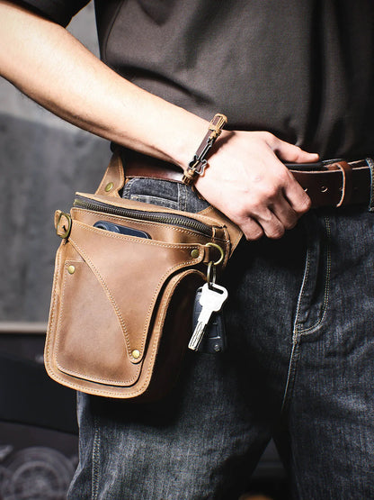 Men's Leather Vintage Belt Bag Multipurpose Tactical Waist Pack Outdoor Travel Motorcycle Bicycle Riding Drop Leg Bag Bum Pack