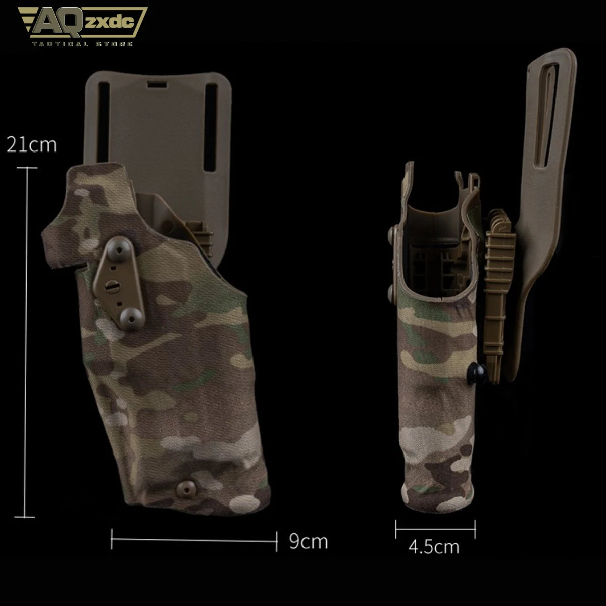 AQzxdc Military Left Hand Quick Holster, Tactical Hand Gun Drop Leg Thigh Pistol Holster  for Airsoft Glock 17 + X300 lamp