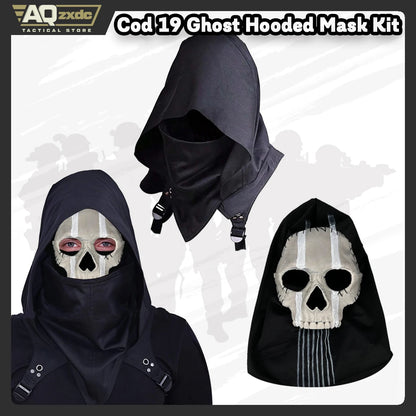 AQzxdc Ghost Hooded Mask Kit - Operador MW2 Airsoft COD 19 -Assassin Shooter Hoodd Hood for Cosplay War Zone Tactical Full Mask