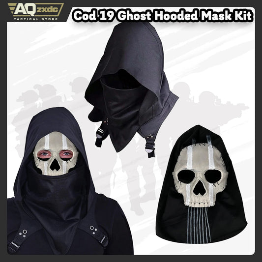 AQzxdc Ghost Hooded Mask Kit - Operador MW2 Airsoft COD 19 -Assassin Shooter Hoodd Hood for Cosplay War Zone Tactical Full Mask