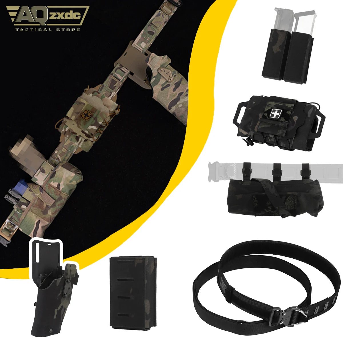 Airsoft Battle Belt Set-with G17 ALS Quick Release Holster & PHC MK2 Mag Bag& PHC Sundry Recovery Bag & ReFlexIFAK First Aid Kit