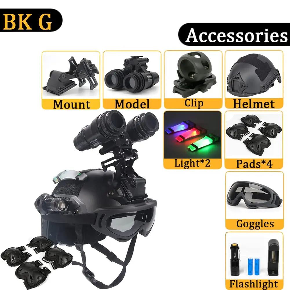 FAST Helmet, with Goggles, Flashlight, Flashing Lights, NVG Imitations, Knee and Elbow Pads, for Outdoor Games Airsoft Paintball