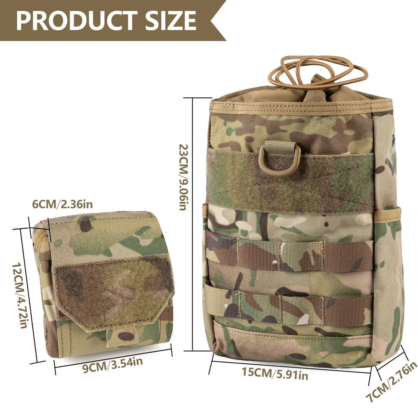 AQzxdc Outdoor Tactical Mushroom Bag with Roll Drawstring Soft Bag Self-unloading Magazine Bag Foldable for Airsoft CS War Game
