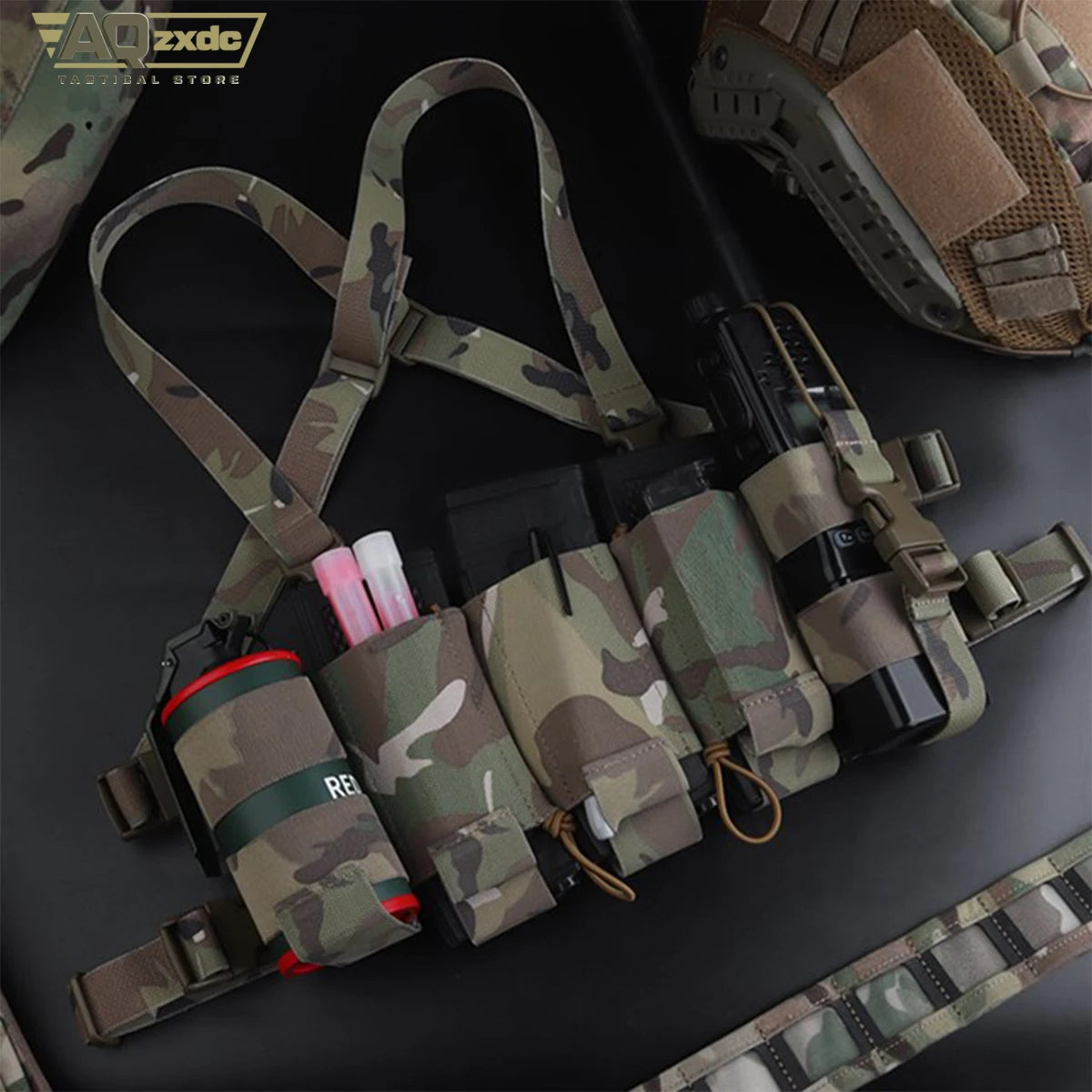 Outdoor Multifunctional Chest Strap Triple Mag Bag & Quick Release Radio Bag & Water Bottle Bag for Police on Auty Airsoft Game
