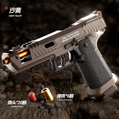 Black Gun TTI Pistol Mechanical Continuous Fire Shell Ejection Empty Hanging Soft Bullet Blaster Toy Gun Gift
