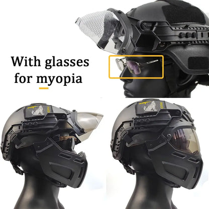 Airsoft Helmet with Goggles And Visor Set, Full-Wrap Military Paintball Protection Set, Visor 90°Adjustable, for Outdoor Hunting