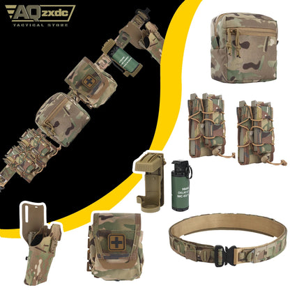 Tactical Assault Belt Set with PHC Belt & G17 ALS Quick Release Holster & Mag Bag & Medical Bag & GP Bag & M18 Grenade Model