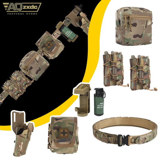 Tactical Assault Belt Set with PHC Belt & G17 ALS Quick Release Holster & Mag Bag & Medical Bag & GP Bag & M18 Grenade Model