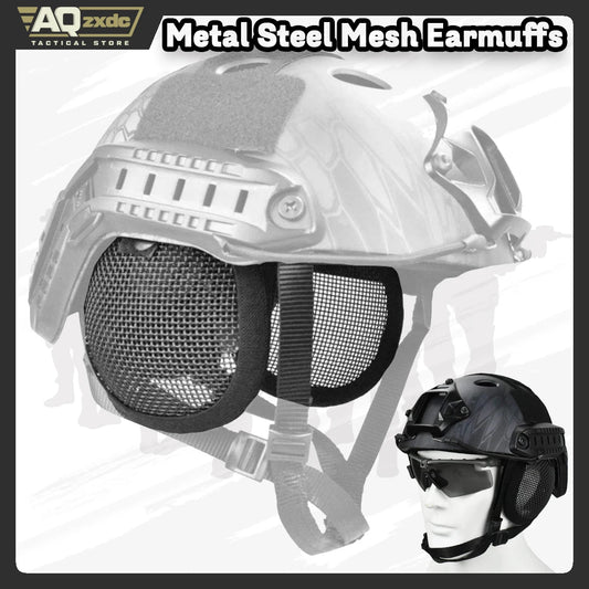 AQzxdc Tactical Airsoft Military Paintball Metal Mesh Side Cover with Ear Protection for Fast Helmet (Not Including Helmet)