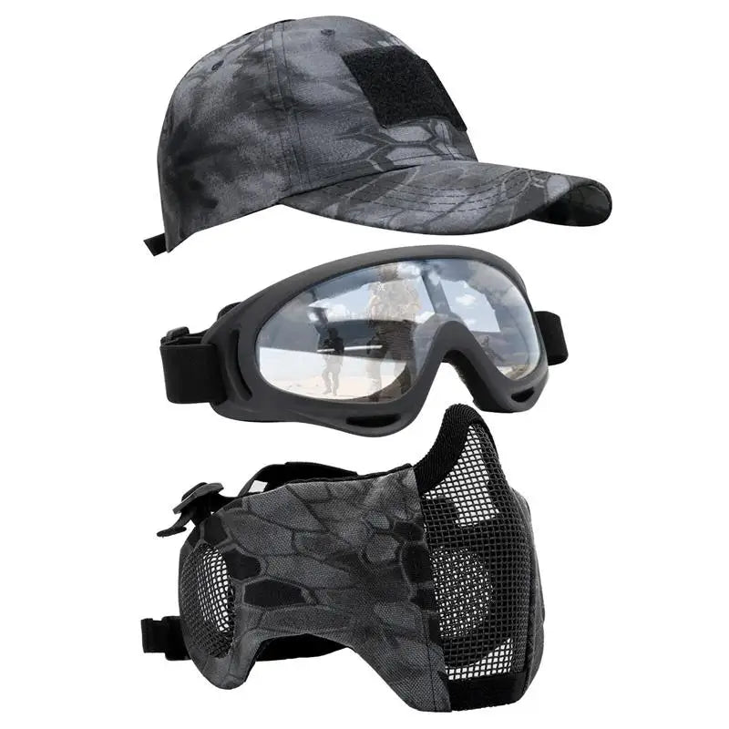 AQzxdc Airsoft Mask with Goggles Foldable Half Face Airsoft Mesh Mask with Ear Protection for Paintball Shooting Cosplay CS Game