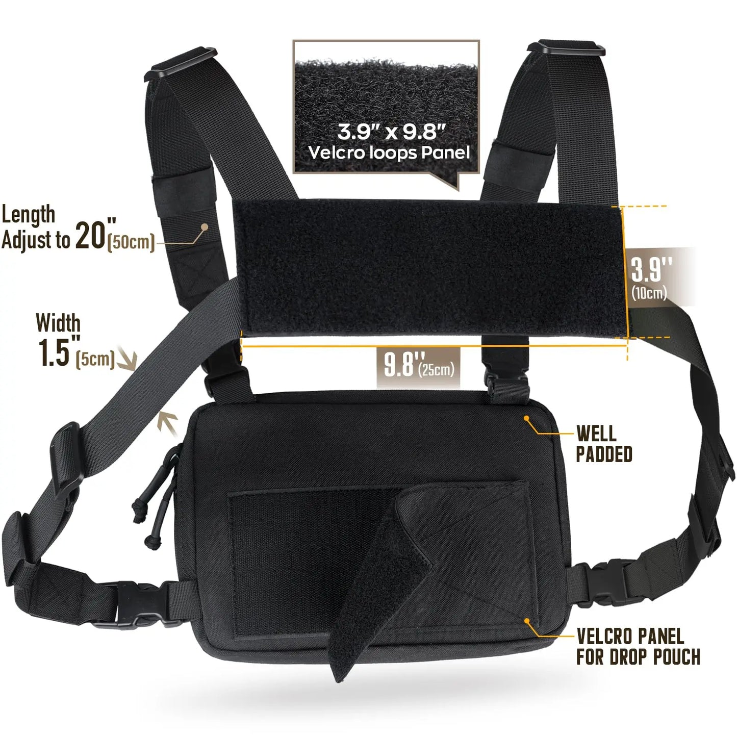 Tactical Chest Rig Bag Set, 2 Pack Shoulder Strap Pad for Vest Carrier, MOLLE Chest Pouch Utility Recon Kit Bag Vest Accessories