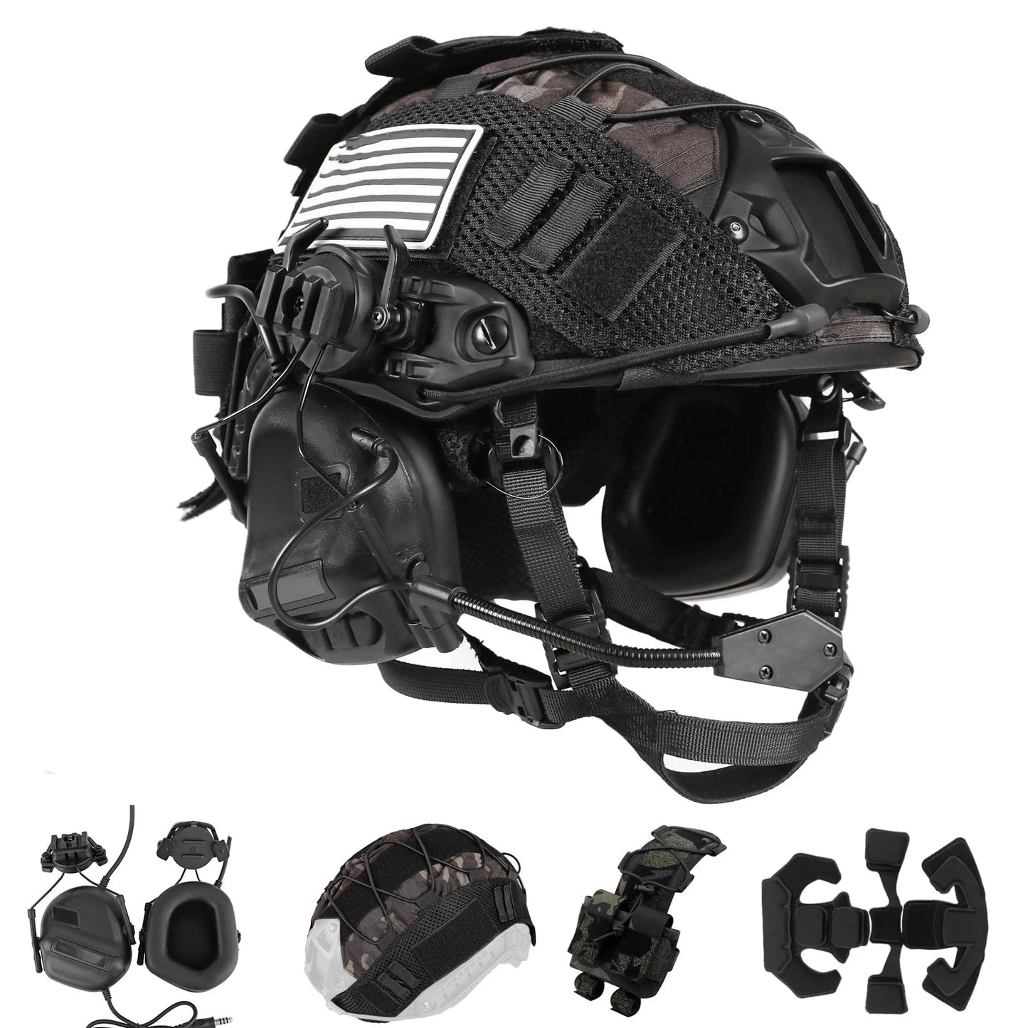 AQzxdc Tactical Helmet with Headset,4in1 Upgraded Adjustable with Helmet Cover for Airsoft Cosplay Military Gear War game