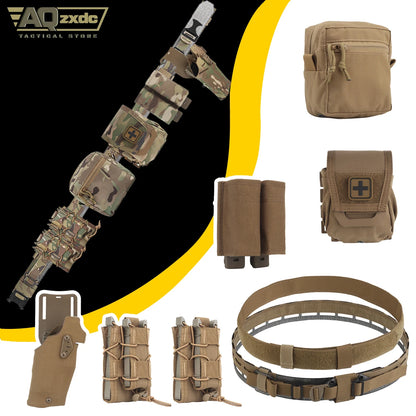 Battle Belt with Tactical Holster & 5.56/9mm Pouch & GP Pouch, Nylon Molle Quick Release Belt Utility Belt Set for CS War game