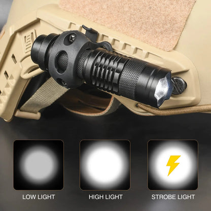 AQzxdc Military Helmet Light, Mini Clampable Tactical Flashlight with, Compact Helmet Mounted LED with Fast Helmet Clip Rail