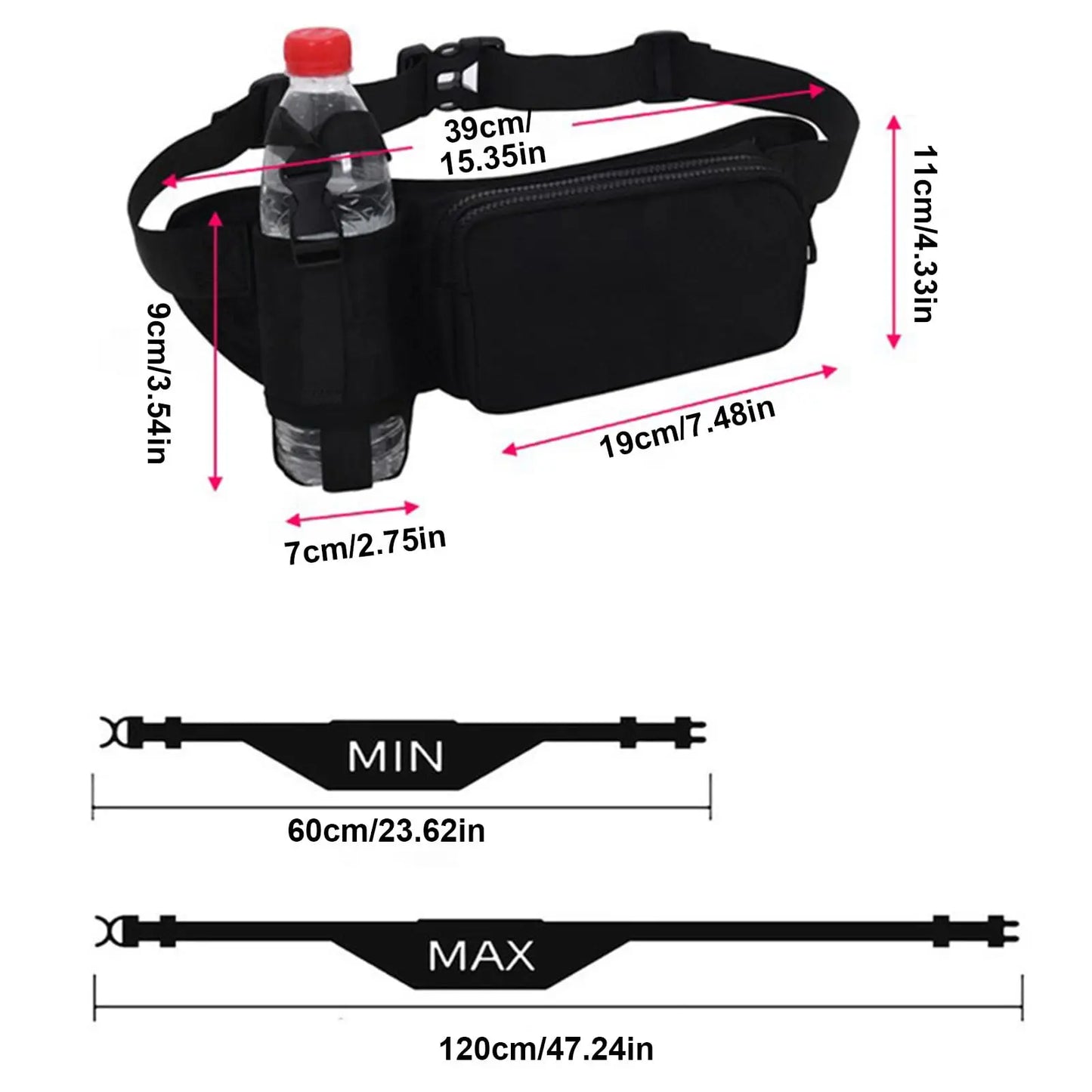 AQzxdc Outdoor Fanny Pack, Hiking Waist Pack With Water Bottle, Running Belt Waterproof Running Bag Workout Gear